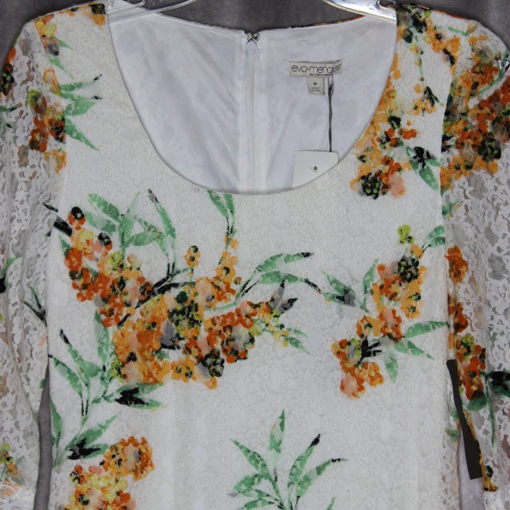 *SOLD* NWT Eva Mendez for NY & Co White Floral Print Lace Trim Dress Size Medium - Picture 3 of 12